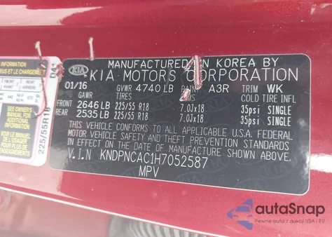 2017 Kia Sportage Ex z USA, uszkodzony, nr VIN KNDPNCAC1H7052587